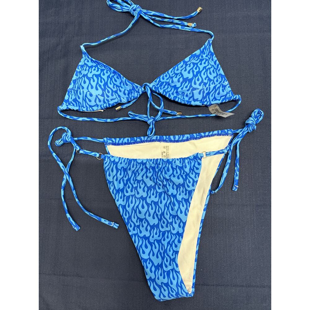 Blue halter strings two piece swimsuit women’s size small strap tie new - Picture 7 of 10